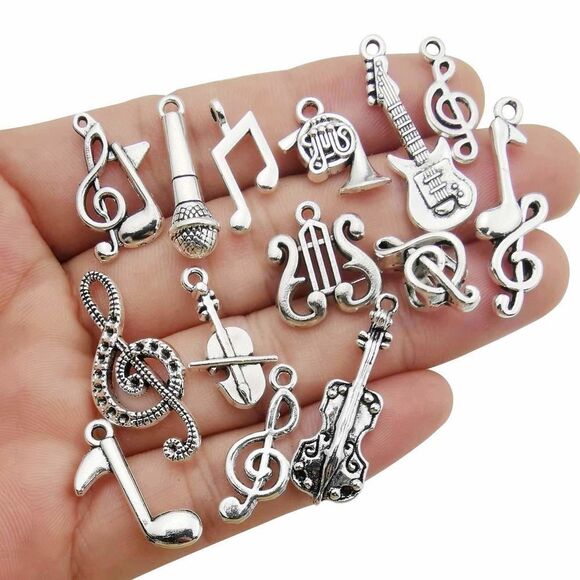 70pcs Craft Supplies Instrument Silver Music Notes Charms Pendants for Crafting - Picture 3 of 7